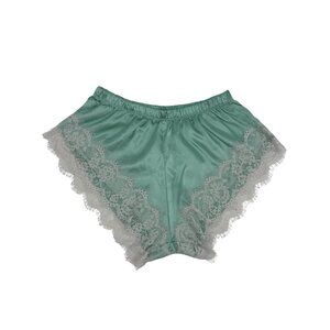 Y2K Croquette Mint French Cut Satin Lace Lounge Shorts Booty PJs Vintage